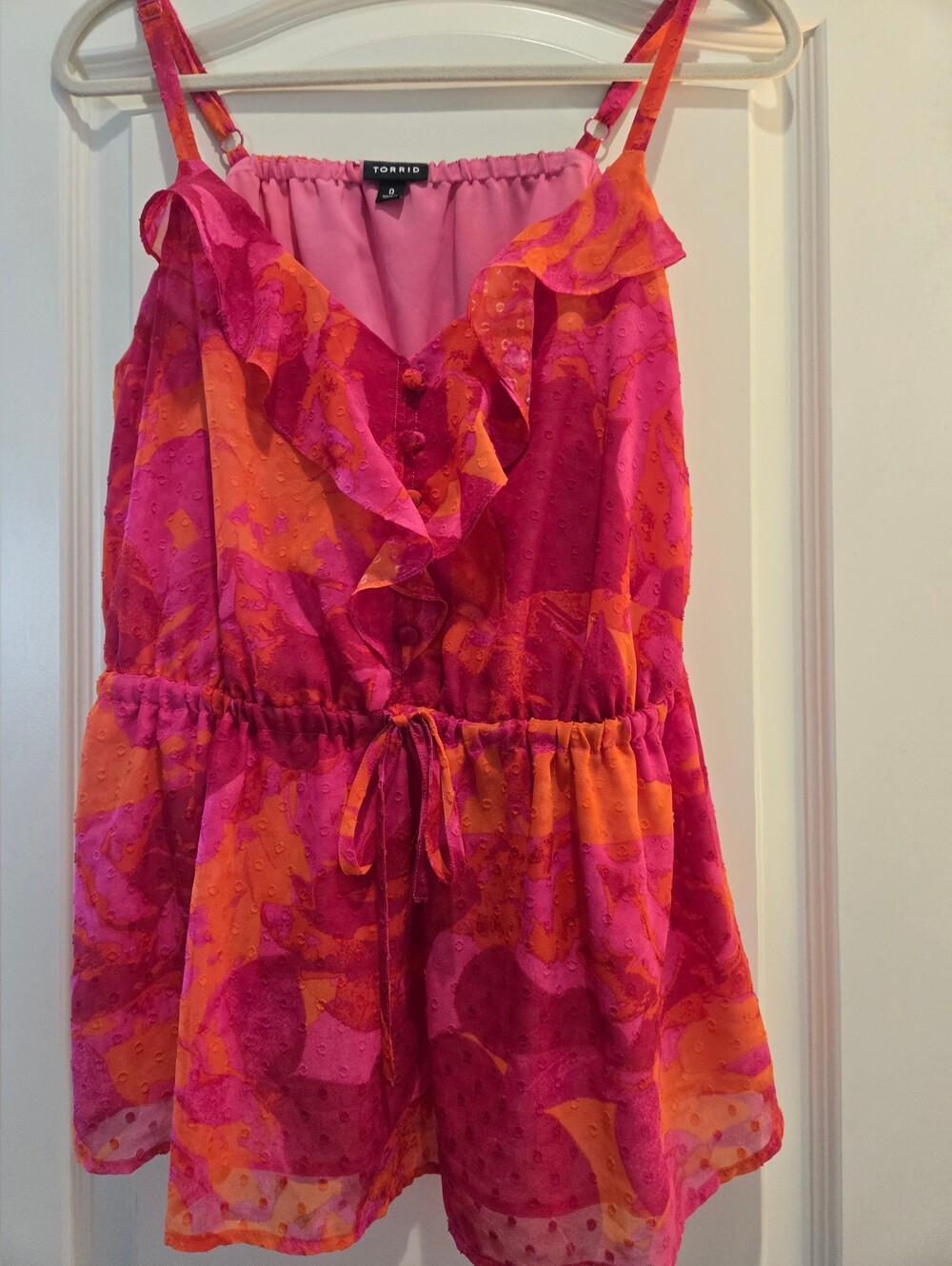 Torrid Hot Pink & Orange Ruffle-Trim Romper Tank, Size 0